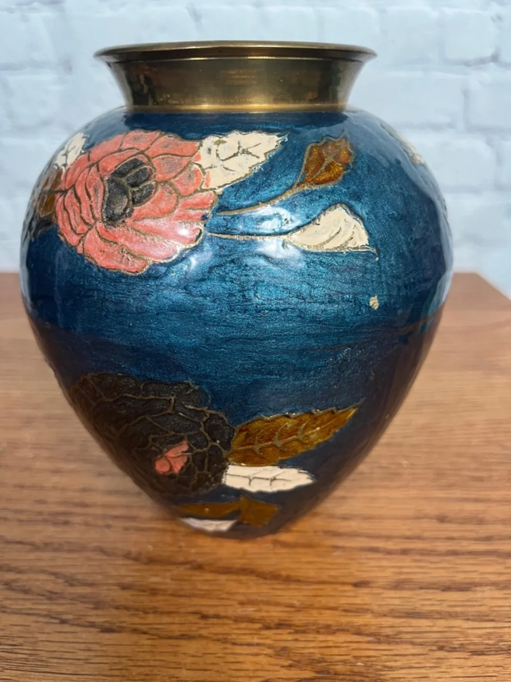 VINTAGE Cloisonne teal base|4.25” tall - Picture 4 of 8
